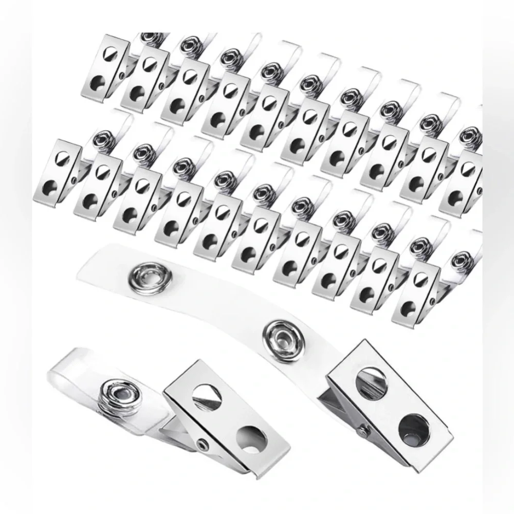 New 28 Pcs Metal Badge Clips with Clear PVC Straps ID Strap Clip ID Badge Clip